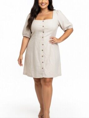 Old Navy Womens Beige Short Puff Sleeve Linen-Blend Mini Dress Size 3X